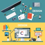 Vector Illustration Of Creative Design Office Workspace, Designer Workplace. Top View Of Desk Background With Digital Royalty Free Stock Image Vector Illustration Of Creative Design Office Workspace, Designer Workplace. Top View Of Desk Background With Digital Royalty Free Stock Image