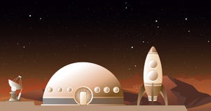 Vector illustration of spaceship on Mars or another planet. A rocket and space station on space background. Space travel royalty free illustration Vector illustration of spaceship on Mars or another planet. A rocket and space station on space background. Space travel royalty free illustration