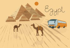 Vector illustration of a trip to Egypt. To advertise the tour in a travel Agency. Cairo, pyramids, camels in the desert. vector illustration Vector illustration of a trip to Egypt. To advertise the tour in a travel Agency. Cairo, pyramids, camels in the desert. vector illustration