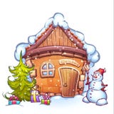 Vector illustration of winter cartoon home with vector illustration Vector illustration of winter cartoon home with vector illustration