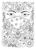 Vector illustration zentangl oriental girl in the flowers. Doodle drawing. Coloring book anti stress for adults. Meditative exerci vector illustration Vector illustration zentangl oriental girl in the flowers. Doodle drawing. Coloring book anti stress for adults. Meditative exerci vector illustration