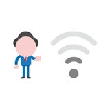 Vector Illustrationsgeschäftsmanncharakter mit niedrigem wifi Radioapparat lizenzfreie abbildung Vector Illustrationsgeschäftsmanncharakter mit niedrigem wifi Radioapparat lizenzfreie abbildung