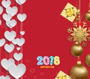 Vector a ilustração do fundo 2018 do coração do Natal com ouro das bolas do Natal ilustração do vetor Vector a ilustração do fundo 2018 do coração do Natal com ouro das bolas do Natal ilustração do vetor