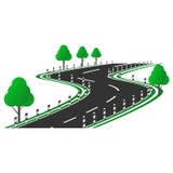 Vector image of a curved road picture with a roadside, trees and columns along the road. Flat Pattern Royalty Free Stock Photo Vector image of a curved road picture with a roadside, trees and columns along the road. Flat Pattern Royalty Free Stock Photo