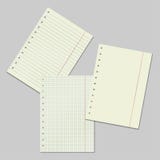 Vector image set of checkered and line sheets of paper on gray background. Realistically scattered sheets from a notebook. Layers stock illustration Vector image set of checkered and line sheets of paper on gray background. Realistically scattered sheets from a notebook. Layers stock illustration