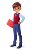 Vector intelligenten jungen Schuljungen in der Uniform, die mit Buch steht vektor abbildung Vector intelligenten jungen Schuljungen in der Uniform, die mit Buch steht vektor abbildung