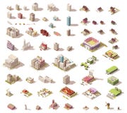 Vector isometric low poly buildings and houses