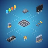 Vector isometric microchips and electronic parts icons infographic concept illustration vector illustration Vector isometric microchips and electronic parts icons infographic concept illustration vector illustration