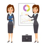 Vector la carrera adulta derecha de la oficina de la silueta del carácter de la mujer de negocios que presenta a la chica joven libre illustration Vector la carrera adulta derecha de la oficina de la silueta del carácter de la mujer de negocios que presenta a la chica joven libre illustration