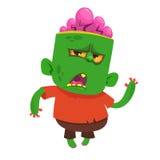 Vector la imagen de la historieta de un zombi verde divertido con la cabeza grande en pantalones marrones y caminar rojo de la ca Imagen de archivo libre de regalías Vector la imagen de la historieta de un zombi verde divertido con la cabeza grande en pantalones marrones y caminar rojo de la ca Imagen de archivo libre de regalías
