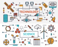 Vector la linea sottile insegne di progettazione di concetto piano della tecnologia e di scienza royalty illustrazione gratis Vector la linea sottile insegne di progettazione di concetto piano della tecnologia e di scienza royalty illustrazione gratis