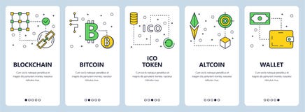 Vector la línea fina moderna banderas del web del concepto del blockchain stock de ilustración Vector la línea fina moderna banderas del web del concepto del blockchain stock de ilustración