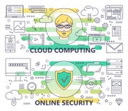 Vector la línea fina moderna computación de la nube y las banderas en línea de la seguridad libre illustration Vector la línea fina moderna computación de la nube y las banderas en línea de la seguridad libre illustration
