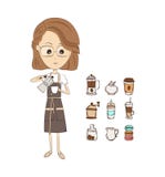 Vector a la muchacha del barista aislada en el fondo blanco con el sistema de café ilustración del vector Vector a la muchacha del barista aislada en el fondo blanco con el sistema de café ilustración del vector