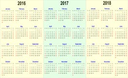 Vector la plantilla del calendario - 2016, 2017, 2018 stock de ilustración Vector la plantilla del calendario - 2016, 2017, 2018 stock de ilustración
