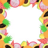 Vector la struttura esotica della frutta con la papaia, l'avocado, l'ananas, la frutta del drago e il watermellon illustrazione di stock Vector la struttura esotica della frutta con la papaia, l'avocado, l'ananas, la frutta del drago e il watermellon illustrazione di stock