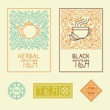 Vector las etiquetas y las insignias de empaquetado del té en estilo linear de moda ilustración del vector Vector las etiquetas y las insignias de empaquetado del té en estilo linear de moda ilustración del vector