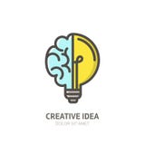 Vector logo icon, emblem with brain and light bulb. Abstract flat linear illustration. Stock Photo Vector logo icon, emblem with brain and light bulb. Abstract flat linear illustration. Stock Photo