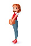 Vector a menina nova de sorriso bonito do estudante da escola que está com livro ilustração royalty free Vector a menina nova de sorriso bonito do estudante da escola que está com livro ilustração royalty free