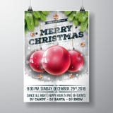 Vector Merry Christmas Party Design With Holiday Typography Elements And Glass Balls On Vintage Wood Background. Royalty Free Stock Photos