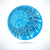 Vector microchip design, cpu. Information communication technology element, circuit board in round shape with arrows. stock illustration Vector microchip design, cpu. Information communication technology element, circuit board in round shape with arrows. stock illustration