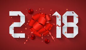 Vector modern concept 2018 happy new year and gift red ribbon bow and confetti glitter. Christmas or New Year winter. Holiday invitation royalty free illustration Vector modern concept 2018 happy new year and gift red ribbon bow and confetti glitter. Christmas or New Year winter. Holiday invitation royalty free illustration