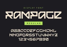 Vector modern regular display font named Rampage, blocky typeface, futuristic uppercase letters and numbers, alphabet. stock illustration Vector modern regular display font named Rampage, blocky typeface, futuristic uppercase letters and numbers, alphabet. stock illustration