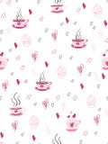 Vector nahtloses Valentinsgruß ` s Tagesliebesmuster von gezeichneten Herzen des Gekritzels Hand und von Teeschalen Stockbilder Vector nahtloses Valentinsgruß ` s Tagesliebesmuster von gezeichneten Herzen des Gekritzels Hand und von Teeschalen Stockbilder