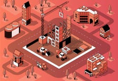 Vector o canteiro de obras 3d isométrico, construindo o exterior ilustração do vetor Vector o canteiro de obras 3d isométrico, construindo o exterior ilustração do vetor