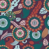 Vector o teste padrão desenhado à mão sem emenda com flores e folhas ilustração stock Vector o teste padrão desenhado à mão sem emenda com flores e folhas ilustração stock