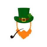 Vector o ícone liso moderno do projeto no duende do dia do ` s de St Patrick com chapéu verde, a barba vermelha, a tubulação de f ilustração royalty free Vector o ícone liso moderno do projeto no duende do dia do ` s de St Patrick com chapéu verde, a barba vermelha, a tubulação de f ilustração royalty free