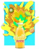 Vector paper cut tropical fruit juice drink. Tropical fruit juice drink. Vector paper cut poster, banner, flyer design template. Fruit juice glass bottle with vector illustration Vector paper cut tropical fruit juice drink. Tropical fruit juice drink. Vector paper cut poster, banner, flyer design template. Fruit juice glass bottle with vector illustration