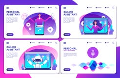 Vector personal assistant, voice assistant, online robotic assistant landing page set vector illustration Vector personal assistant, voice assistant, online robotic assistant landing page set vector illustration
