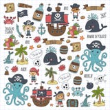 Vector pirates Children cartoon illustration Kids drawing style for kids party in pirate style Octopus, pirate ship royalty free illustration Vector pirates Children cartoon illustration Kids drawing style for kids party in pirate style Octopus, pirate ship royalty free illustration