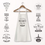 Vector realistische witte katoenen keukenschort met kleren houten hanger en citaten over pizza vastgestelde close-up stock illustratie Vector realistische witte katoenen keukenschort met kleren houten hanger en citaten over pizza vastgestelde close-up stock illustratie
