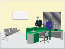 Vector of reception desk and computer in the waiting room stock illustration Vector of reception desk and computer in the waiting room stock illustration