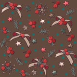 Vector seamless Christmas pattern with bows, stars and berries. royalty free illustration Vector seamless Christmas pattern with bows, stars and berries. royalty free illustration