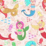 Vector seamless pattern with cute colorful mermaids. stock illustration Vector seamless pattern with cute colorful mermaids. stock illustration