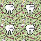 Vector seamless pattern on dental theme. Teeth and equipment for dentists. Used for backgrounds, cards, wallpapers stock illustration Vector seamless pattern on dental theme. Teeth and equipment for dentists. Used for backgrounds, cards, wallpapers stock illustration