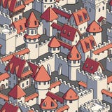 Vector seamless pattern with medieval architecture. Cute cartoon city. stock illustration Vector seamless pattern with medieval architecture. Cute cartoon city. stock illustration
