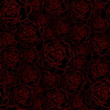 Vector seamless pattern with red rose flowers outline on the black background. Floral hand drawn ornament in sketch