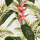 Vector seamless tropical pattern, tropic foliage, with palm leaves, bird of paradise flower, heliconia in bloom. stock illustration Vector seamless tropical pattern, tropic foliage, with palm leaves, bird of paradise flower, heliconia in bloom. stock illustration