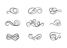 Vector Set of Calligraphic Swirl Shapes, Abstract Curl Lines, Black Ink Drawings. royalty free illustration Vector Set of Calligraphic Swirl Shapes, Abstract Curl Lines, Black Ink Drawings. royalty free illustration