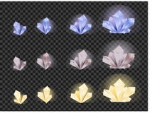Vector set of glass crystals isolated on a transparent background. Crystals evolution from small to large Royalty Free Stock Photo Vector set of glass crystals isolated on a transparent background. Crystals evolution from small to large Royalty Free Stock Photo