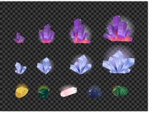 Vector set of gems, gemstone, crystals isolated on a transparent background. Crystals evolution from small to large Royalty Free Stock Image Vector set of gems, gemstone, crystals isolated on a transparent background. Crystals evolution from small to large Royalty Free Stock Image