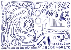 VECTOR set of hand-sketched icons. Elements for text correction or planning. Outline arrows royalty free illustration VECTOR set of hand-sketched icons. Elements for text correction or planning. Outline arrows royalty free illustration