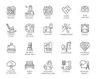 Vector set of 20 linear icons of city infrastructure. Pictogram in linear style for advertising and real estate projects. Designation of public areas. Graphic vector illustration Vector set of 20 linear icons of city infrastructure. Pictogram in linear style for advertising and real estate projects. Designation of public areas. Graphic vector illustration