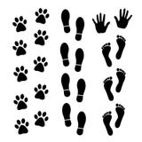 Vector Set Of Black Footprints Of Humans And Animals. Stock Image