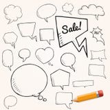 Vector set of talk and think bubbles with yellow pencil, group of doodle speech bubbles vector illustration Vector set of talk and think bubbles with yellow pencil, group of doodle speech bubbles vector illustration