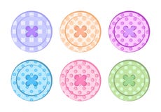 Vector Sewing Buttons Orange, Blue, Green, Purple, Pink, Red, Pastel Colors With Different Textures With Holes And Sewing Threads Stock Photo